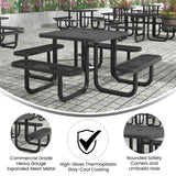 English Elm Commercial Grade 46" Square Outdoor Picnic Table with Commercial Grade Heavy Gauge Expanded Metal Mesh Top and Seats and Steel Frame