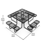 English Elm Commercial Grade 46" Square Outdoor Picnic Table with Commercial Grade Heavy Gauge Expanded Metal Mesh Top and Seats and Steel Frame