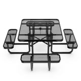 English Elm Commercial Grade 46" Square Outdoor Picnic Table with Commercial Grade Heavy Gauge Expanded Metal Mesh Top and Seats and Steel Frame