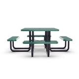 English Elm Commercial Grade 46" Square Outdoor Picnic Table with Commercial Grade Heavy Gauge Expanded Metal Mesh Top and Seats and Black Steel Frame