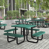 English Elm Commercial Grade 46" Square Outdoor Picnic Table with Commercial Grade Heavy Gauge Expanded Metal Mesh Top and Seats and Black Steel Frame