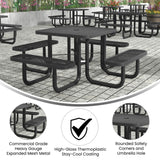 English Elm Commercial Grade 46" Square Outdoor Picnic Table with Commercial Grade Heavy Gauge Expanded Metal Mesh Top and Seats and Steel Frame in with Anchors