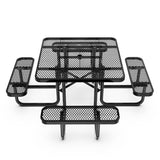 English Elm Commercial Grade 46" Square Outdoor Picnic Table with Commercial Grade Heavy Gauge Expanded Metal Mesh Top and Seats and Steel Frame in with Anchors