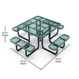 English Elm Commercial Grade 46" Square Outdoor Picnic Table with Commercial Grade Heavy Gauge Expanded Metal Mesh Top and Seats and Black Steel Frame with Anchors