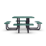 English Elm Commercial Grade 46" Square Outdoor Picnic Table with Commercial Grade Heavy Gauge Expanded Metal Mesh Top and Seats and Black Steel Frame with Anchors