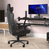 English Elm Commercial Grade Ergonomic High Back Adjustable Gaming Chair with 4D Armrests, Headrest Pillow, and Adjustable Lumbar Support, Black with Stitching