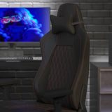 English Elm Commercial Grade Ergonomic High Back Adjustable Gaming Chair with 4D Armrests, Headrest Pillow, and Adjustable Lumbar Support, Black with Stitching