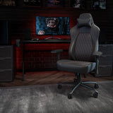 English Elm Commercial Grade Ergonomic High Back Adjustable Gaming Chair with 4D Armrests, Headrest Pillow, and Adjustable Lumbar Support, Black with Stitching