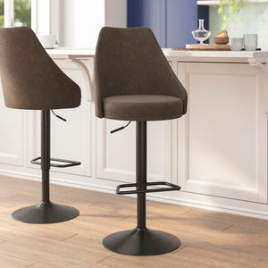 English Elm Commercial Grade - Set of 2 Commercial Adjustable Height Barstools with LeatherSoft Upholstered Tufted Seats and Pedestal Base with Footring,