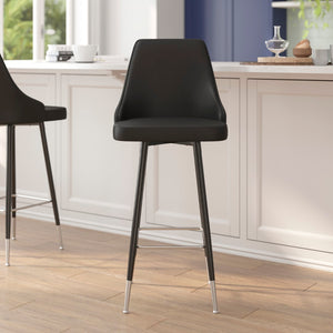 English Elm Commercial Grade - Set of 2 Commercial LeatherSoft Bar Height Stools with Solid Metal Frames and Chrome Accented Feet and Footrests,