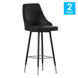 English Elm Commercial Grade - Set of 2 Commercial LeatherSoft Bar Height Stools with Solid Metal Frames and Chrome Accented Feet and Footrests,