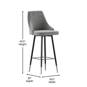 English Elm Commercial Grade - Set of 2 Commercial LeatherSoft Bar Height Stools with Solid Black Metal Frames and Chrome Accented Feet and Footrests,