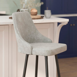 English Elm Commercial Grade - Set of 2 Commercial LeatherSoft Bar Height Stools with Solid Black Metal Frames and Chrome Accented Feet and Footrests,