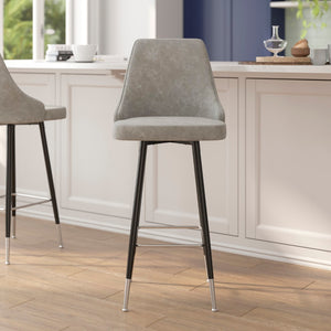 English Elm Commercial Grade - Set of 2 Commercial LeatherSoft Bar Height Stools with Solid Black Metal Frames and Chrome Accented Feet and Footrests,