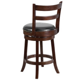 English Elm 26'' High Wood Counter Height Stool with Single Slat Ladder Back and LeatherSoft Swivel Seat