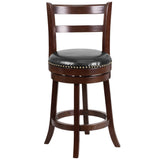 English Elm 26'' High Wood Counter Height Stool with Single Slat Ladder Back and LeatherSoft Swivel Seat