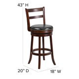 English Elm 30'' High Wood Barstool with Single Slat Ladder Back and LeatherSoft Swivel Seat