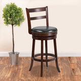 English Elm 30'' High Wood Barstool with Single Slat Ladder Back and LeatherSoft Swivel Seat