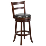 English Elm 30'' High Wood Barstool with Single Slat Ladder Back and LeatherSoft Swivel Seat