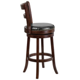 English Elm 30'' High Wood Barstool with Single Slat Ladder Back and LeatherSoft Swivel Seat