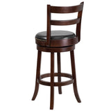 English Elm 30'' High Wood Barstool with Single Slat Ladder Back and LeatherSoft Swivel Seat