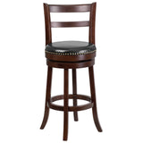 English Elm 30'' High Wood Barstool with Single Slat Ladder Back and LeatherSoft Swivel Seat