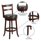 English Elm 30'' High Wood Barstool with Single Slat Ladder Back and LeatherSoft Swivel Seat