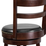 English Elm 30'' High Wood Barstool with Single Slat Ladder Back and LeatherSoft Swivel Seat