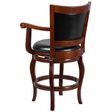 English Elm 26'' High Wood Counter Height Stool with Arms, Panel Back and LeatherSoft Swivel Seat