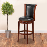 30'' Swivel Barstool with Panel Back, LeatherSoft Seat - Dark Chestnut Finish