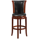 English Elm 30'' High Wood Barstool with Panel Back and LeatherSoft Swivel Seat