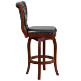 English Elm 30'' High Wood Barstool with Button Tufted Back and LeatherSoft Swivel Seat