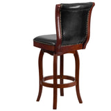 English Elm 30'' High Wood Barstool with Button Tufted Back and LeatherSoft Swivel Seat