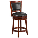 English Elm 26'' High Wood Counter Height Stool with Open Panel Back and Walnut LeatherSoft Swivel Seat