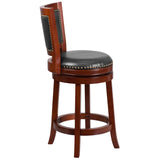 English Elm 26'' High Wood Counter Height Stool with Open Panel Back and Walnut LeatherSoft Swivel Seat