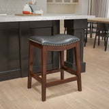 English Elm 26'' High Backless Wood Counter Height Stool with LeatherSoft Saddle Seat