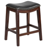 English Elm 26'' High Backless Wood Counter Height Stool with LeatherSoft Saddle Seat