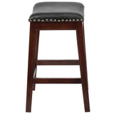 English Elm 26'' High Backless Wood Counter Height Stool with LeatherSoft Saddle Seat