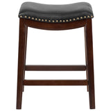 English Elm 26'' High Backless Wood Counter Height Stool with LeatherSoft Saddle Seat