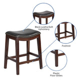 English Elm 26'' High Backless Wood Counter Height Stool with LeatherSoft Saddle Seat