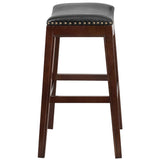 English Elm 30'' High Backless Wood Barstool with LeatherSoft Saddle Seat