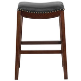 English Elm 30'' High Backless Wood Barstool with LeatherSoft Saddle Seat