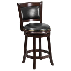 English Elm 24'' High Wood Counter Height Stool with Panel Back and LeatherSoft Swivel Seat