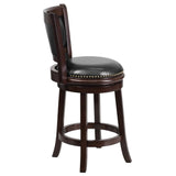 English Elm 24'' High Wood Counter Height Stool with Panel Back and LeatherSoft Swivel Seat