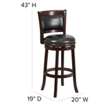 English Elm 29'' High Wood Barstool with Panel Back and LeatherSoft Swivel Seat