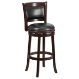 English Elm 29'' High Wood Barstool with Panel Back and LeatherSoft Swivel Seat