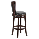 English Elm 29'' High Wood Barstool with Panel Back and LeatherSoft Swivel Seat