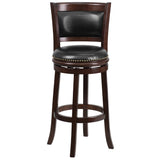 English Elm 29'' High Wood Barstool with Panel Back and LeatherSoft Swivel Seat