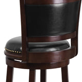 English Elm 29'' High Wood Barstool with Panel Back and LeatherSoft Swivel Seat