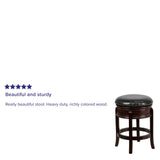 English Elm 24'' High Backless Wood Counter Height Stool with Carved Apron and LeatherSoft Swivel Seat